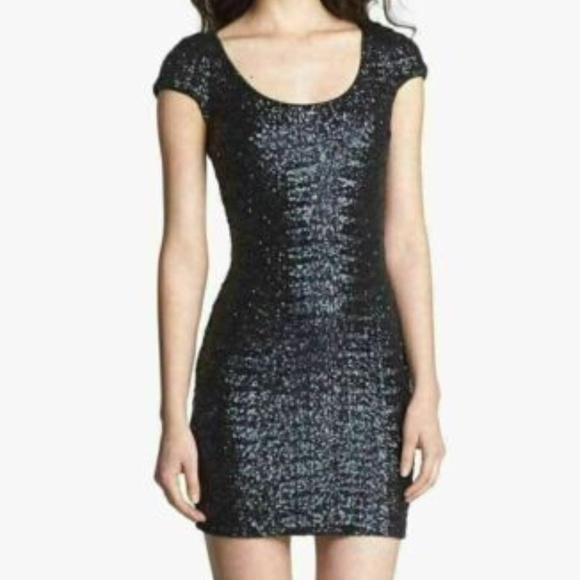 Dress the Population Dresses & Skirts - Dress the Population Gabriella Black Sequin Bodycon Open Back Mini Dress L NWT